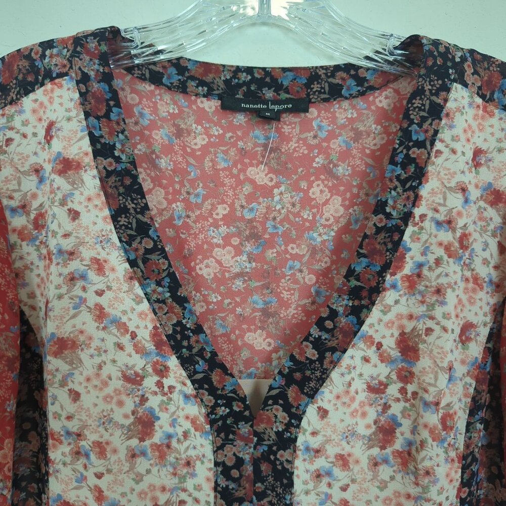 Nanette Lepore floral butterfly sleeves bohemian gypsy saloon pullover‎ blouse M - Picture 7 of 15